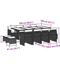 13-tlg. Garten-Essgruppe mit Kissen Schwarz Poly Rattan