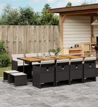 13-tlg. Garten-Essgruppe mit Kissen Schwarz Poly Rattan