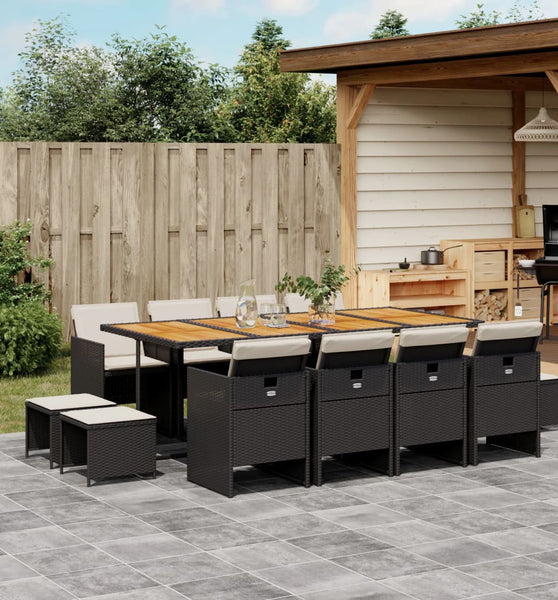 13-tlg. Garten-Essgruppe mit Kissen Schwarz Poly Rattan