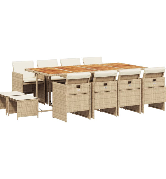 13-tlg. Garten-Essgruppe mit Kissen Beige Poly Rattan