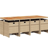 13-tlg. Garten-Essgruppe mit Kissen Beige Poly Rattan