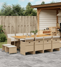 13-tlg. Garten-Essgruppe mit Kissen Beige Poly Rattan