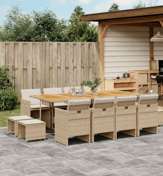 13-tlg. Garten-Essgruppe mit Kissen Beige Poly Rattan