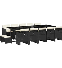 15-tlg. Garten-Essgruppe mit Kissen Schwarz Poly Rattan