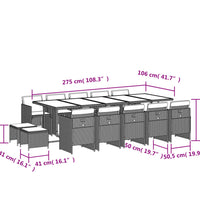 15-tlg. Garten-Essgruppe mit Kissen Schwarz Poly Rattan