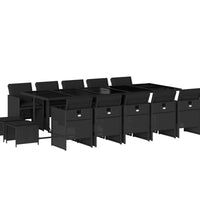 15-tlg. Garten-Essgruppe mit Kissen Schwarz Poly Rattan