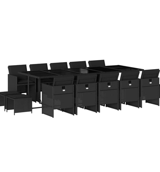 15-tlg. Garten-Essgruppe mit Kissen Schwarz Poly Rattan