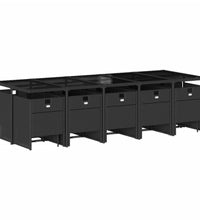 15-tlg. Garten-Essgruppe mit Kissen Schwarz Poly Rattan