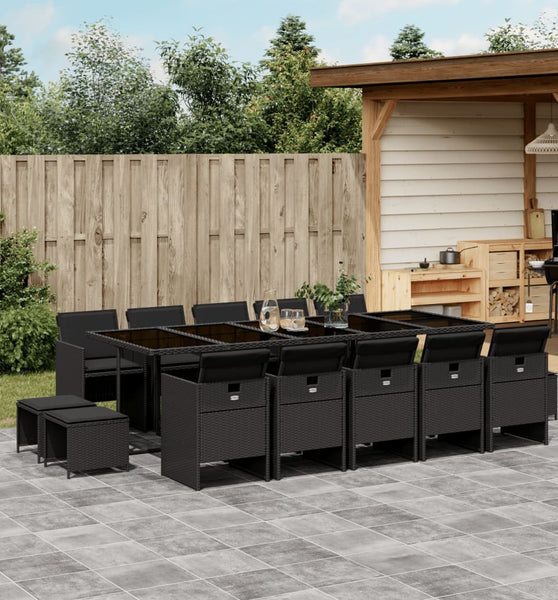 15-tlg. Garten-Essgruppe mit Kissen Schwarz Poly Rattan
