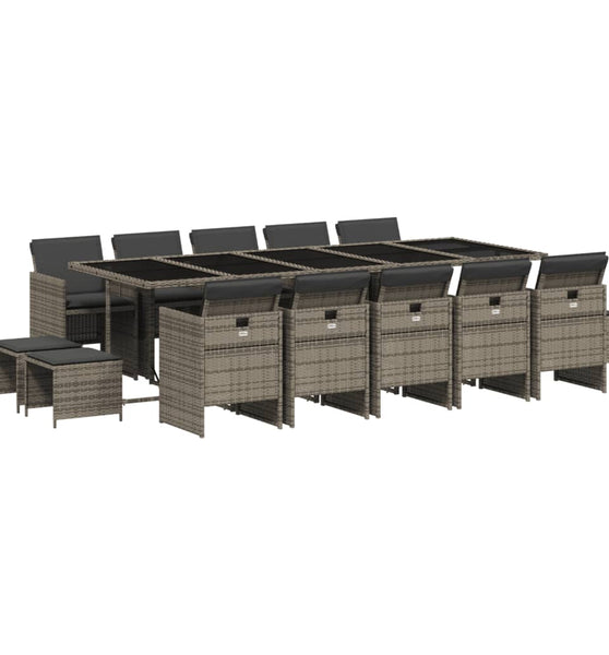 15-tlg. Garten-Essgruppe mit Kissen Grau Poly Rattan