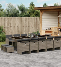 15-tlg. Garten-Essgruppe mit Kissen Grau Poly Rattan