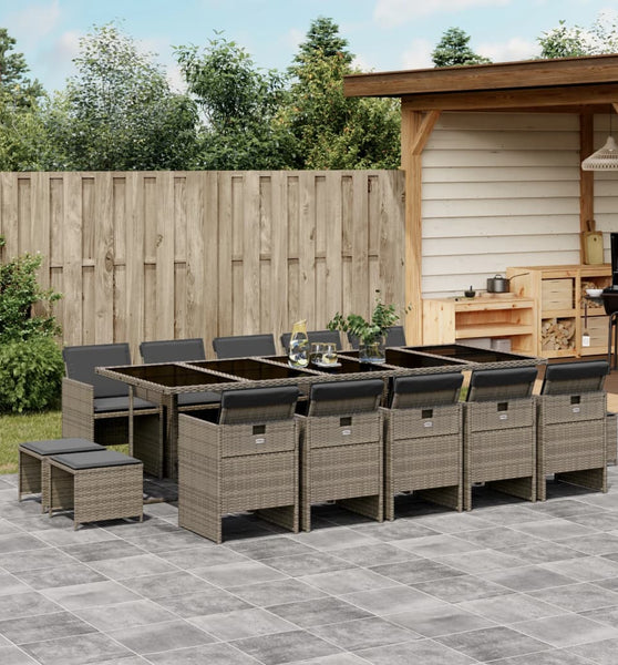 15-tlg. Garten-Essgruppe mit Kissen Grau Poly Rattan