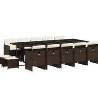 15-tlg. Garten-Essgruppe mit Kissen Braun Poly Rattan
