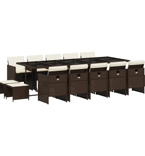 15-tlg. Garten-Essgruppe mit Kissen Braun Poly Rattan
