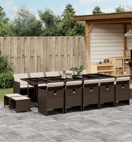 15-tlg. Garten-Essgruppe mit Kissen Braun Poly Rattan