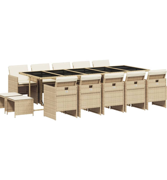 15-tlg. Garten-Essgruppe mit Kissen Beige Poly Rattan