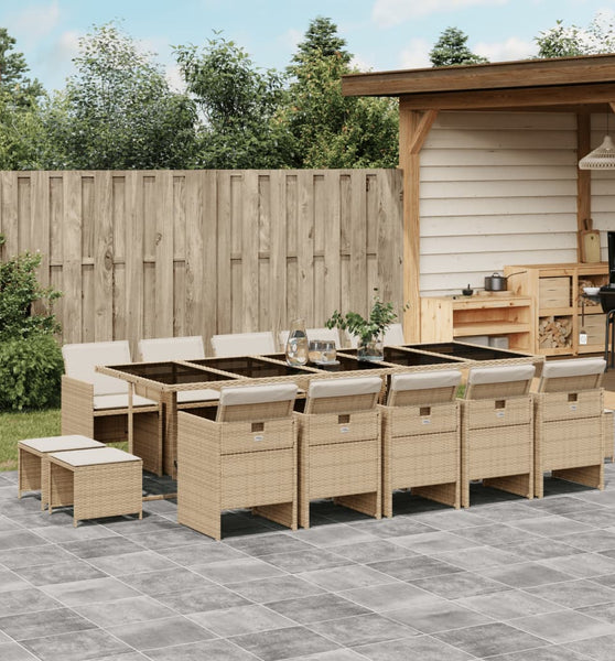 15-tlg. Garten-Essgruppe mit Kissen Beige Poly Rattan