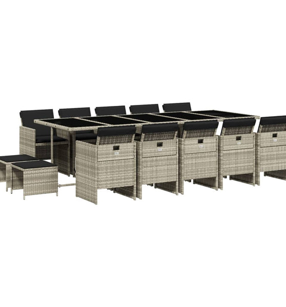 15-tlg. Garten-Essgruppe mit Kissen Hellgrau Poly Rattan