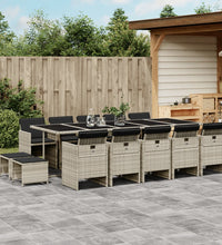 15-tlg. Garten-Essgruppe mit Kissen Hellgrau Poly Rattan