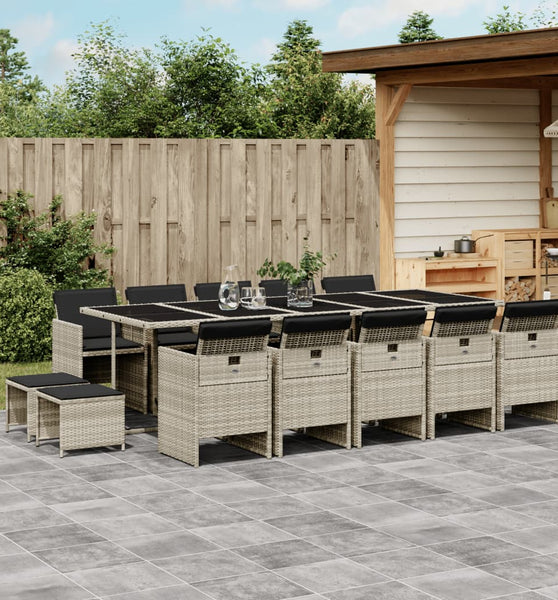 15-tlg. Garten-Essgruppe mit Kissen Hellgrau Poly Rattan