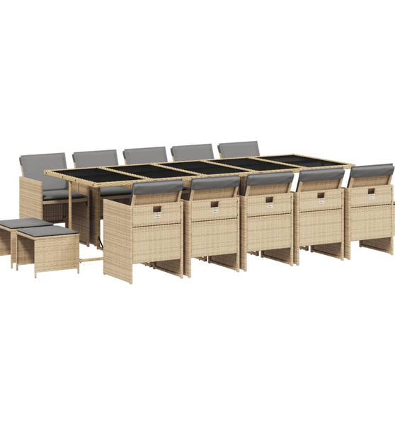 15-tlg. Garten-Essgruppe mit Kissen Beigemischung Poly Rattan