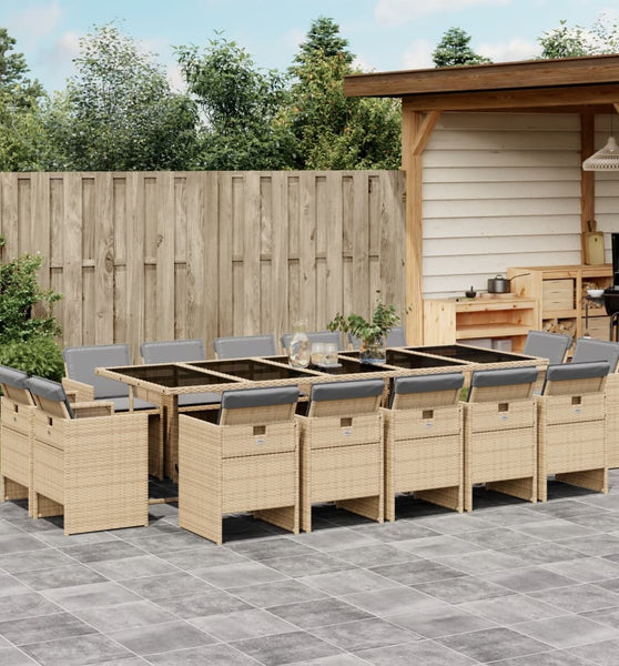 15-tlg. Garten-Essgruppe mit Kissen Beigemischung Poly Rattan