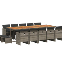 15-tlg. Garten-Essgruppe mit Kissen Grau Poly Rattan