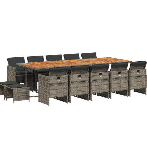 15-tlg. Garten-Essgruppe mit Kissen Grau Poly Rattan