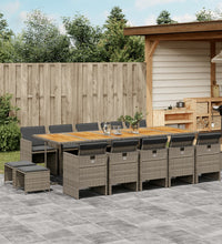 15-tlg. Garten-Essgruppe mit Kissen Grau Poly Rattan