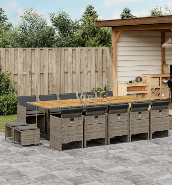 15-tlg. Garten-Essgruppe mit Kissen Grau Poly Rattan