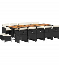 15-tlg. Garten-Essgruppe mit Kissen Schwarz Poly Rattan