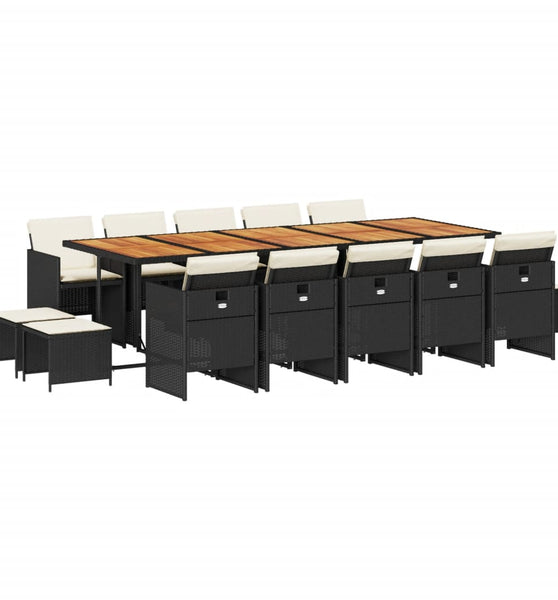 15-tlg. Garten-Essgruppe mit Kissen Schwarz Poly Rattan