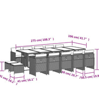 15-tlg. Garten-Essgruppe mit Kissen Schwarz Poly Rattan