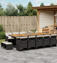 15-tlg. Garten-Essgruppe mit Kissen Schwarz Poly Rattan