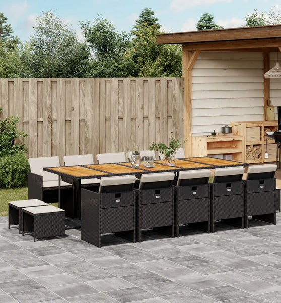 15-tlg. Garten-Essgruppe mit Kissen Schwarz Poly Rattan