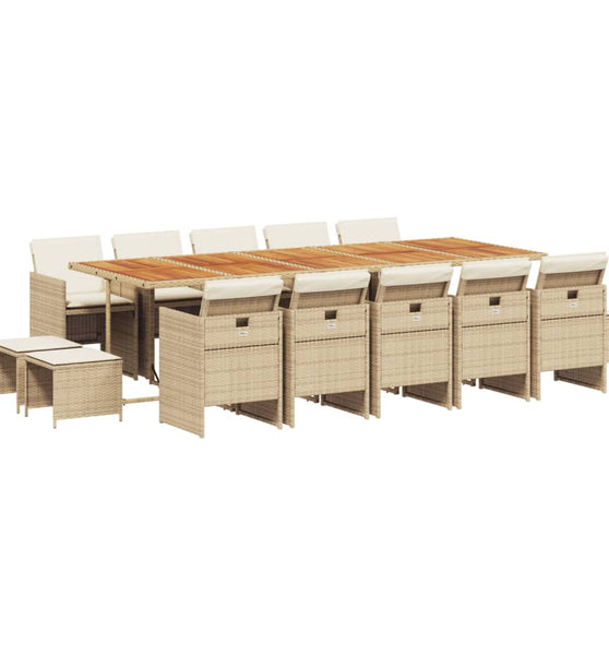 15-tlg. Garten-Essgruppe mit Kissen Beige Poly Rattan