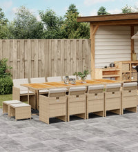 15-tlg. Garten-Essgruppe mit Kissen Beige Poly Rattan