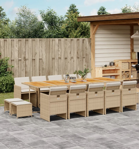 15-tlg. Garten-Essgruppe mit Kissen Beige Poly Rattan