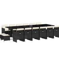 17-tlg. Garten-Essgruppe mit Kissen Schwarz Poly Rattan