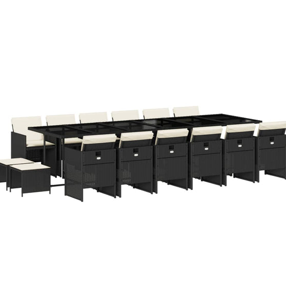 17-tlg. Garten-Essgruppe mit Kissen Schwarz Poly Rattan