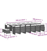 17-tlg. Garten-Essgruppe mit Kissen Schwarz Poly Rattan