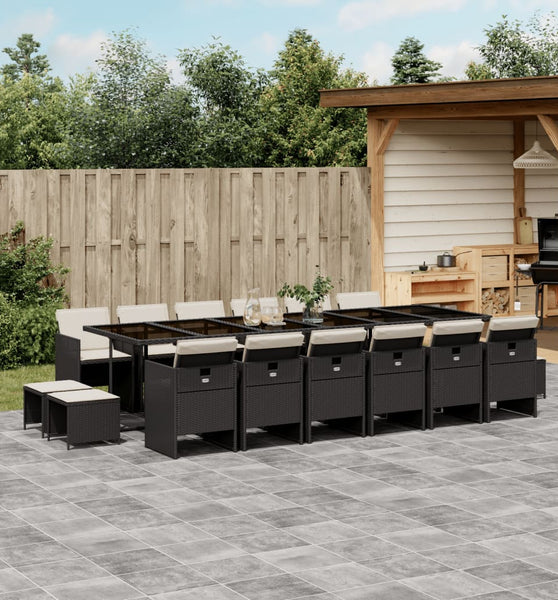 17-tlg. Garten-Essgruppe mit Kissen Schwarz Poly Rattan