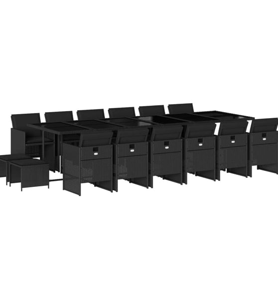 17-tlg. Garten-Essgruppe mit Kissen Schwarz Poly Rattan