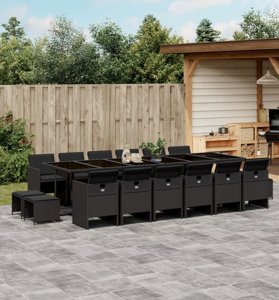 17-tlg. Garten-Essgruppe mit Kissen Schwarz Poly Rattan