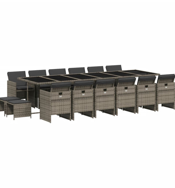 17-tlg. Garten-Essgruppe mit Kissen Grau Poly Rattan
