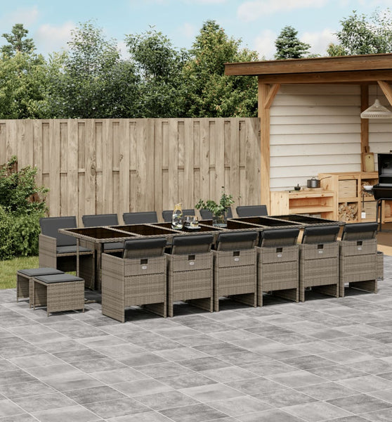 17-tlg. Garten-Essgruppe mit Kissen Grau Poly Rattan