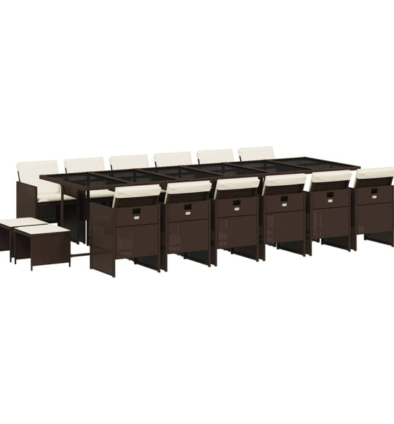 17-tlg. Garten-Essgruppe mit Kissen Braun Poly Rattan