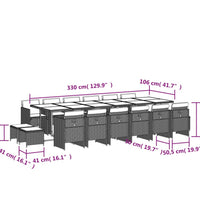 17-tlg. Garten-Essgruppe mit Kissen Braun Poly Rattan