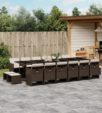 17-tlg. Garten-Essgruppe mit Kissen Braun Poly Rattan