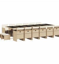 17-tlg. Garten-Essgruppe mit Kissen Beige Poly Rattan